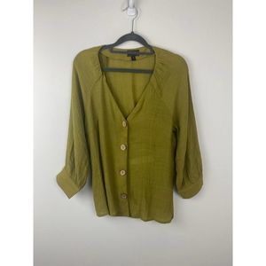 OLM Blouse Button up Front Size Medium V-neckline Color Green